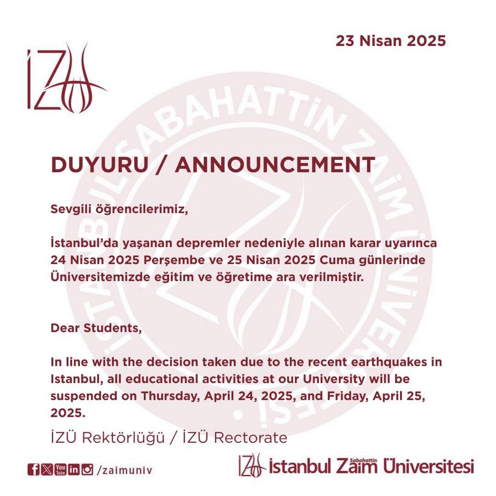 "Announcement on the Suspension of Educational Activities on April 24-25, 2025" "Announcement on the Suspension of Educational Activities on April 24-25, 2025"