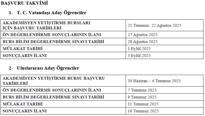 Başvuru Takvimi Başvuru Takvimi